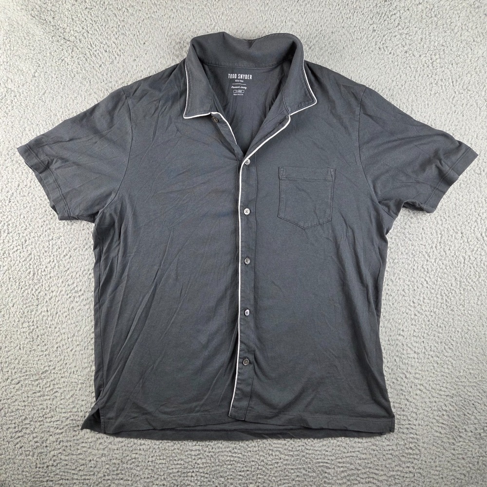 Todd Snyder Shirt Mens XL Gray Premium Jersey Piped Camp Collar‎ Button Up